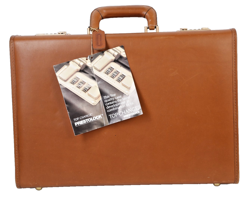 Vintage Coach Briefcase British Tan Leather Hardside Attache Presto Combination